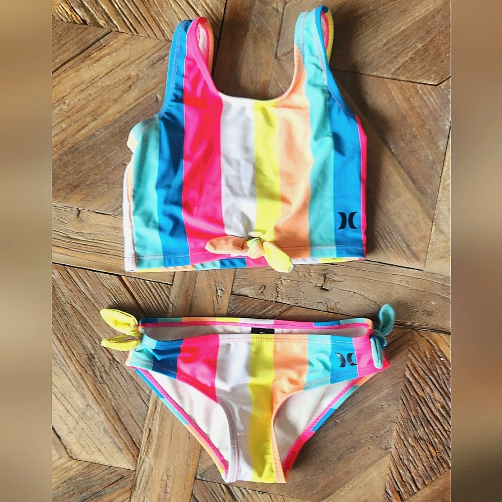 Hurley girls multi colored 2 piece bathing suit size 5